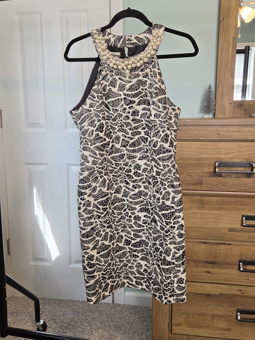Boston Proper Black and White Beaded Halter Dress